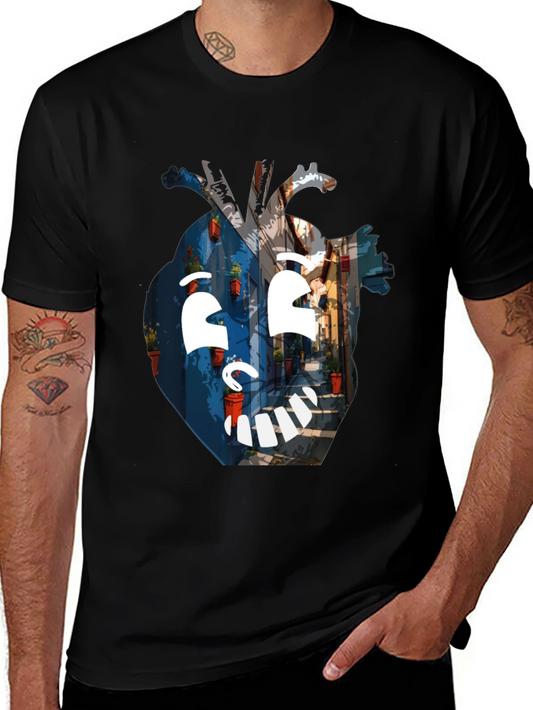 Artistic Heart Graphic Black T-Shirt