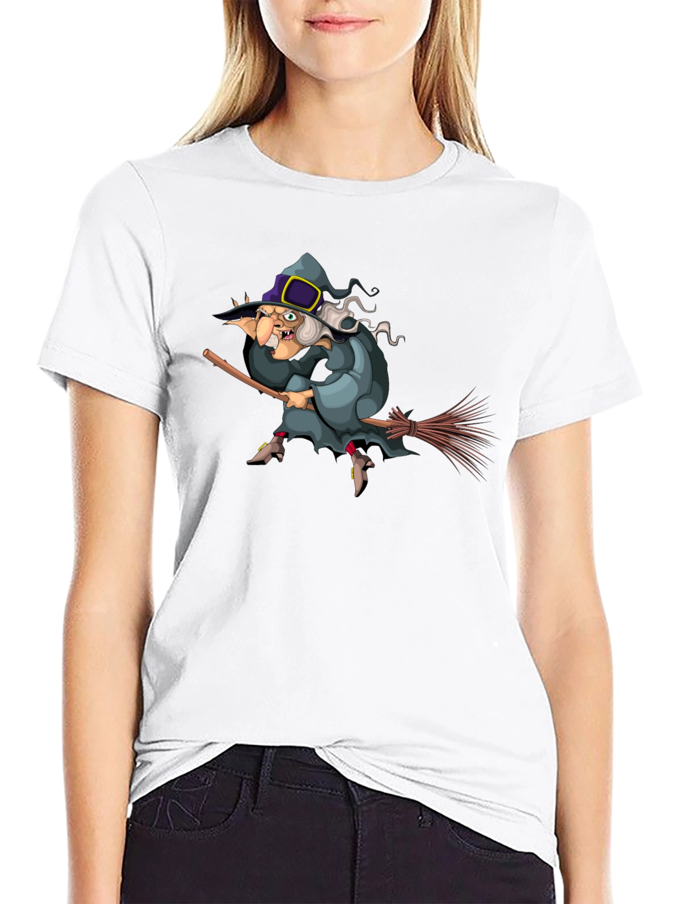 Witch on Broomstick Graphic Tee - Halloween Humor