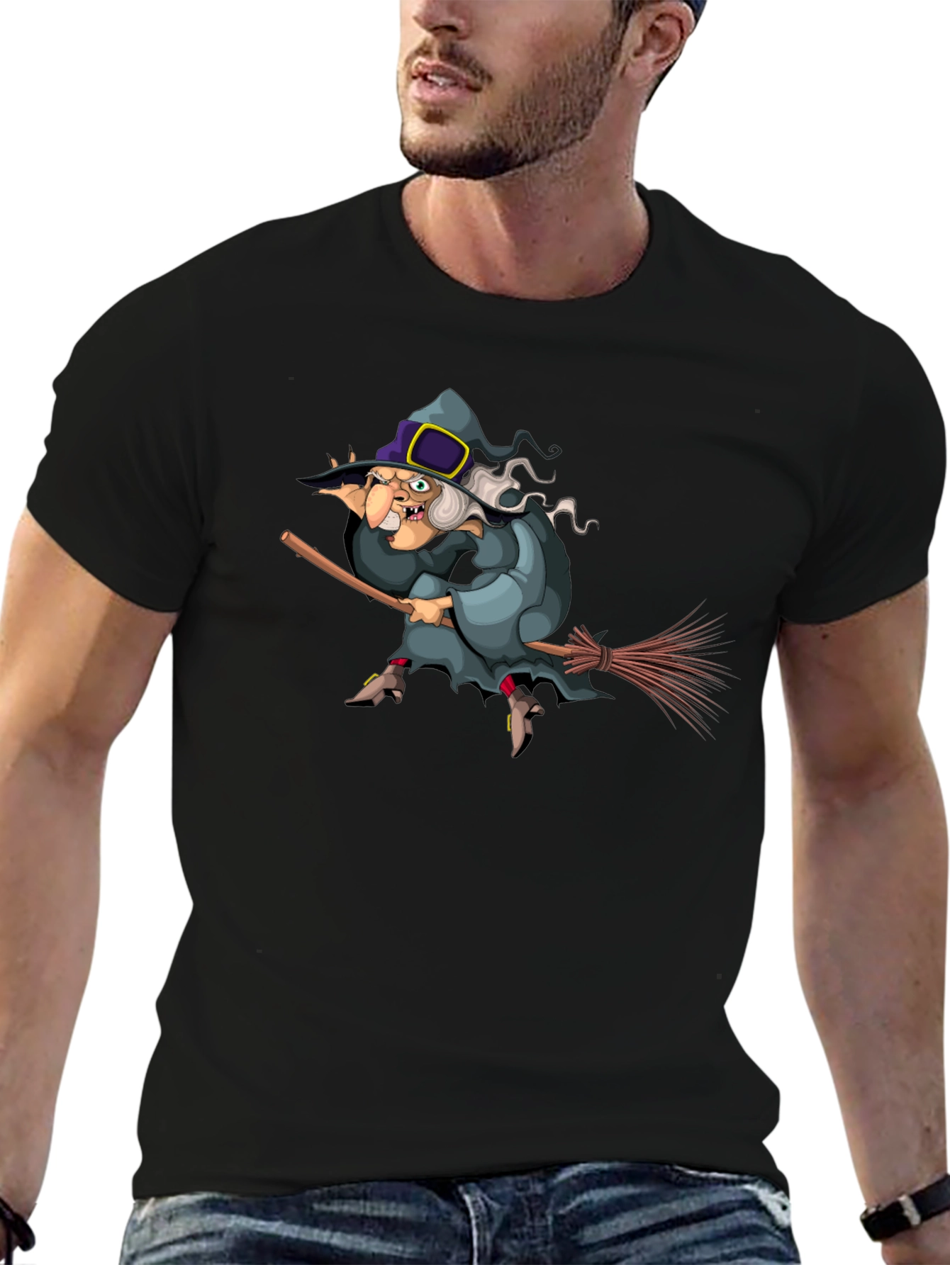 Witch on Broomstick Graphic Tee - Halloween Humor