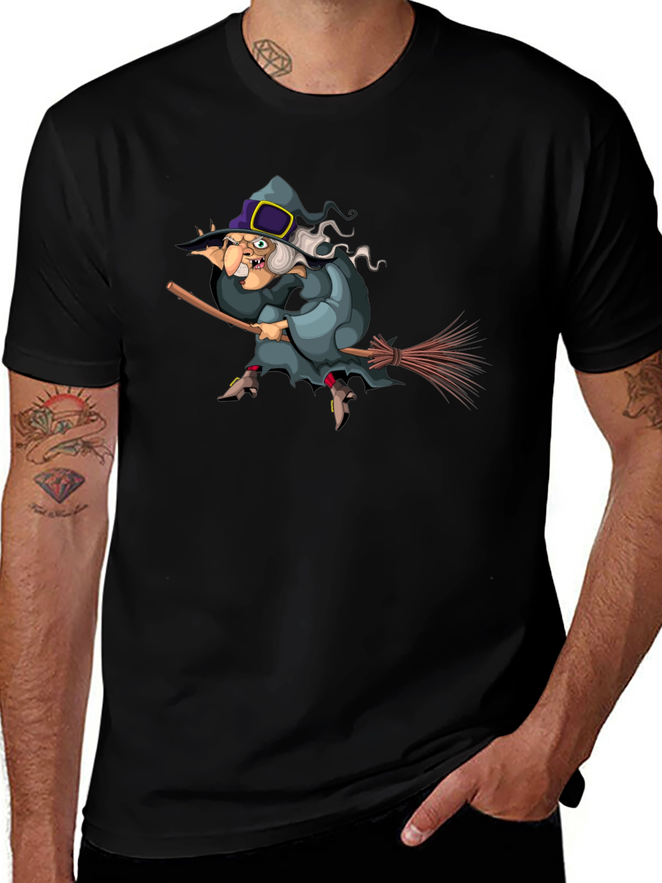 Witch on Broomstick Graphic Tee - Halloween Humor