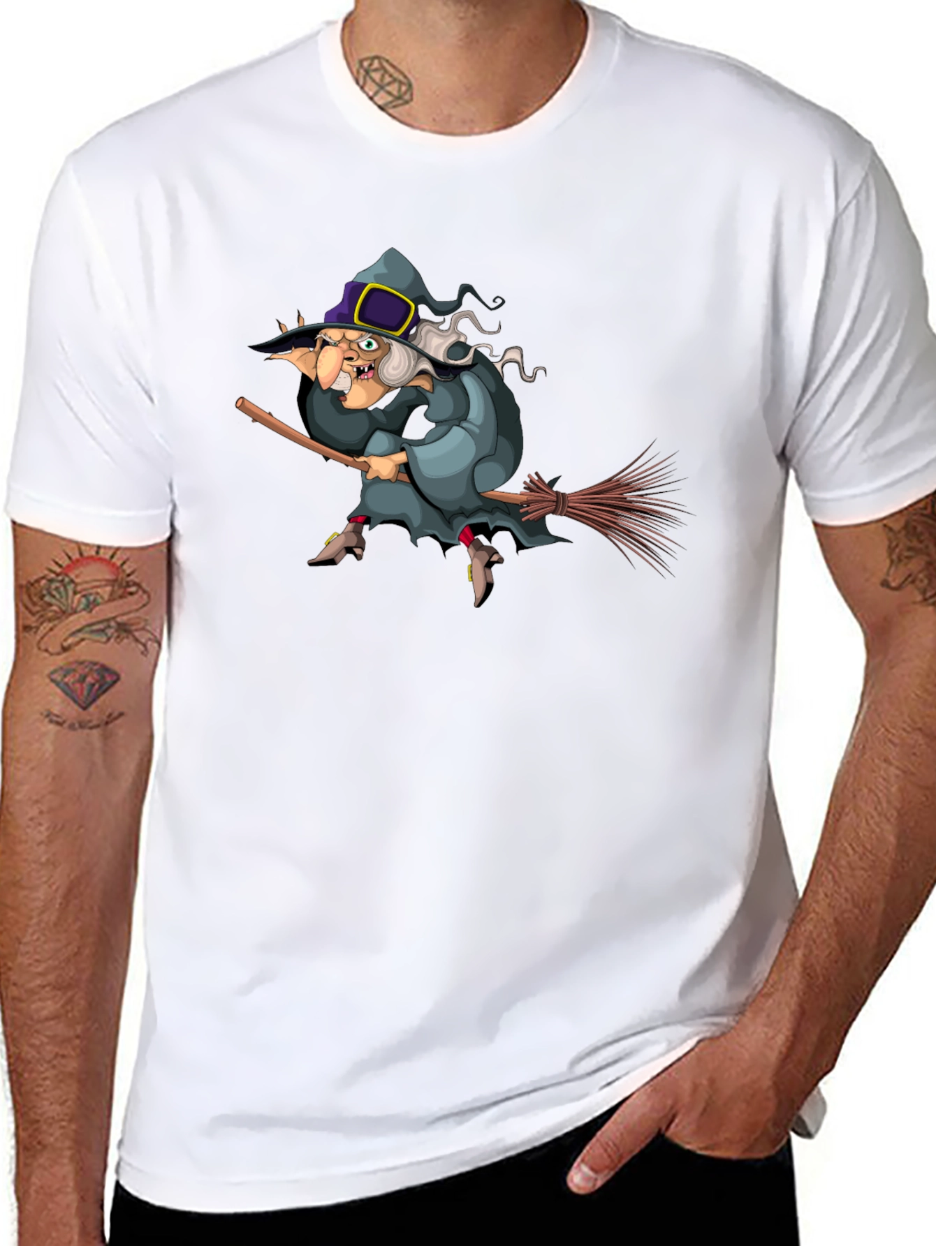 Witch on Broomstick Graphic Tee - Halloween Humor