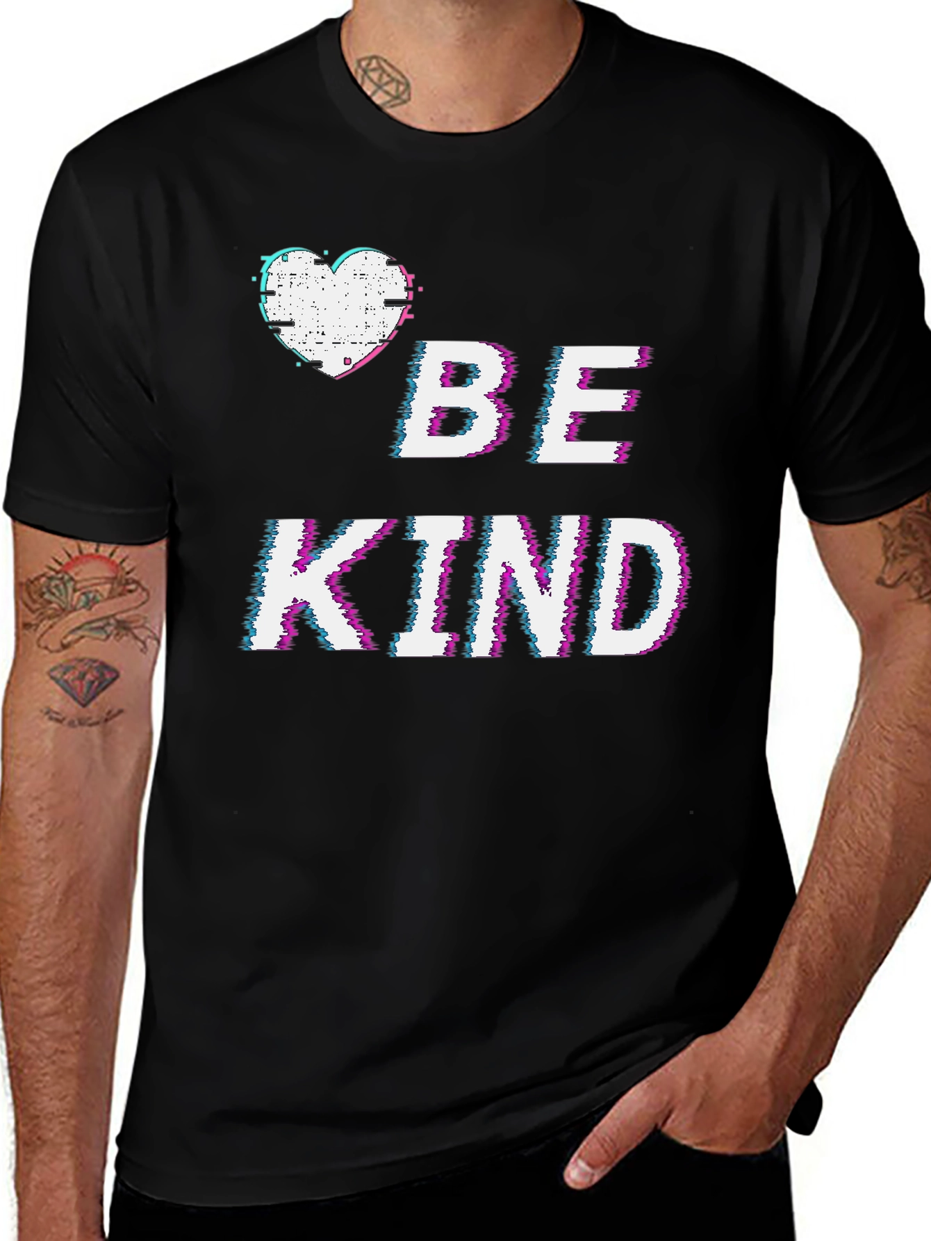 Be Kind Glitch T-Shirt - Heart Graphic Tee