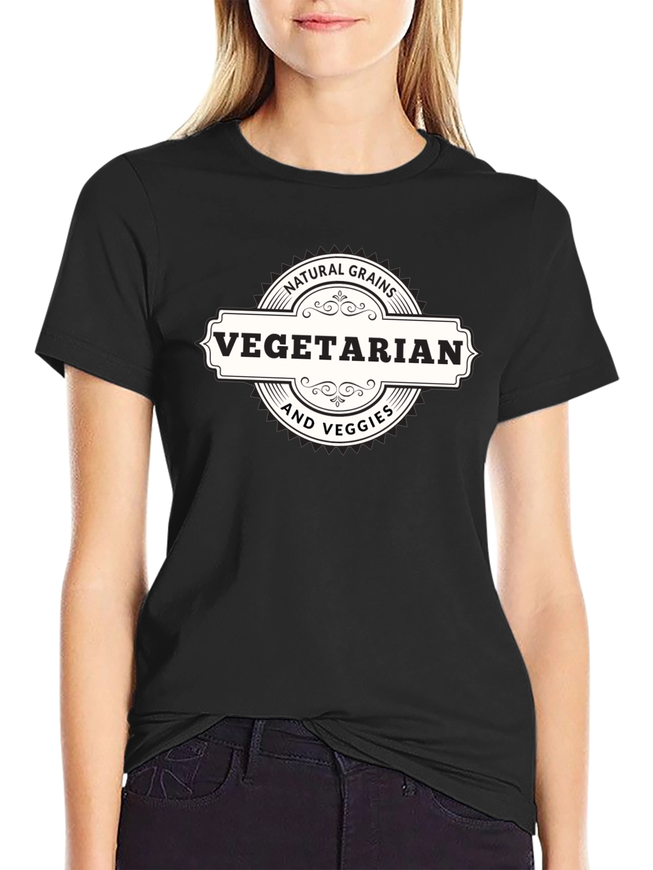 Vegetarian Natural Grains & Veggies Black T-Shirt