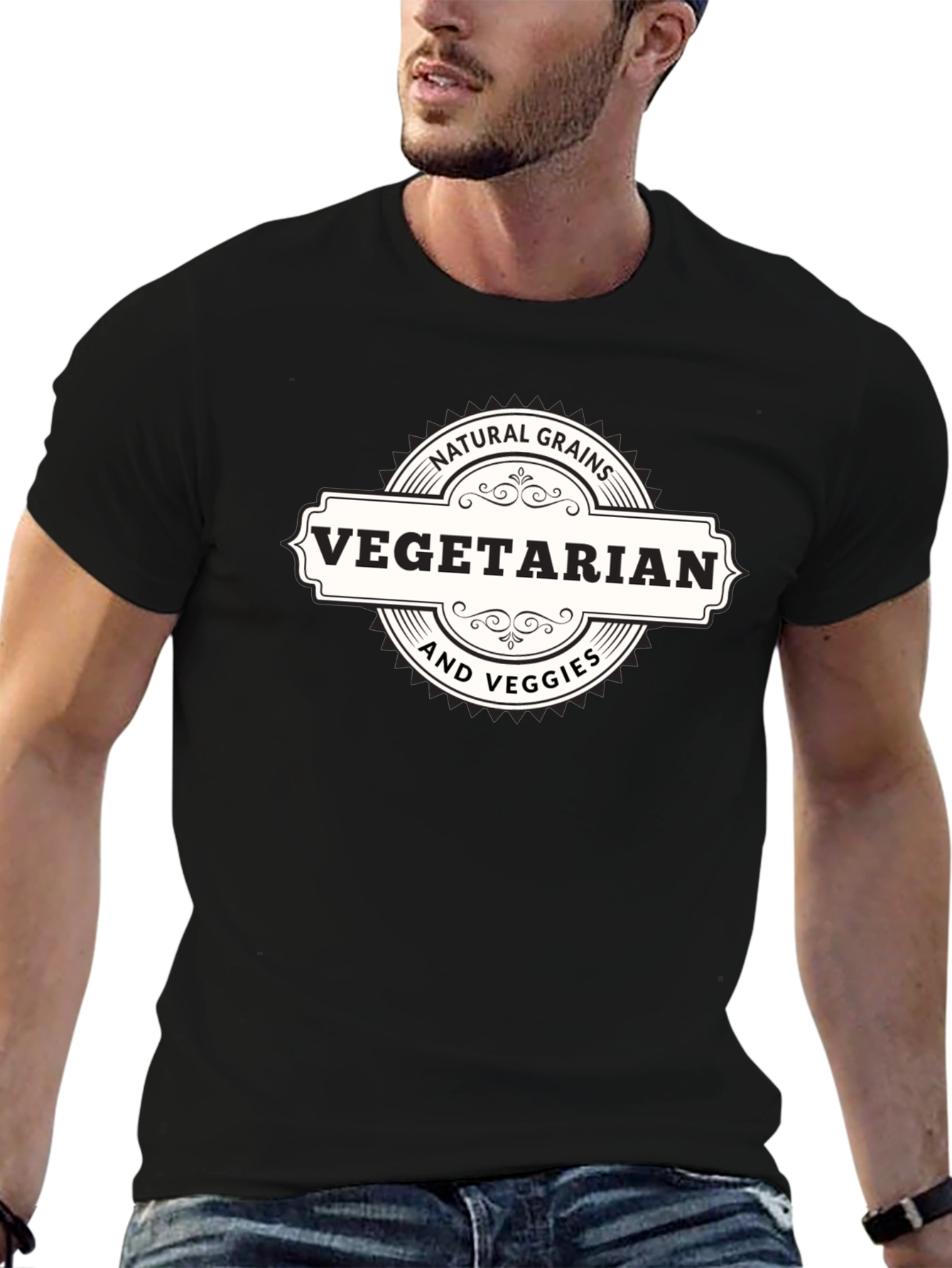 Vegetarian Natural Grains & Veggies Black T-Shirt