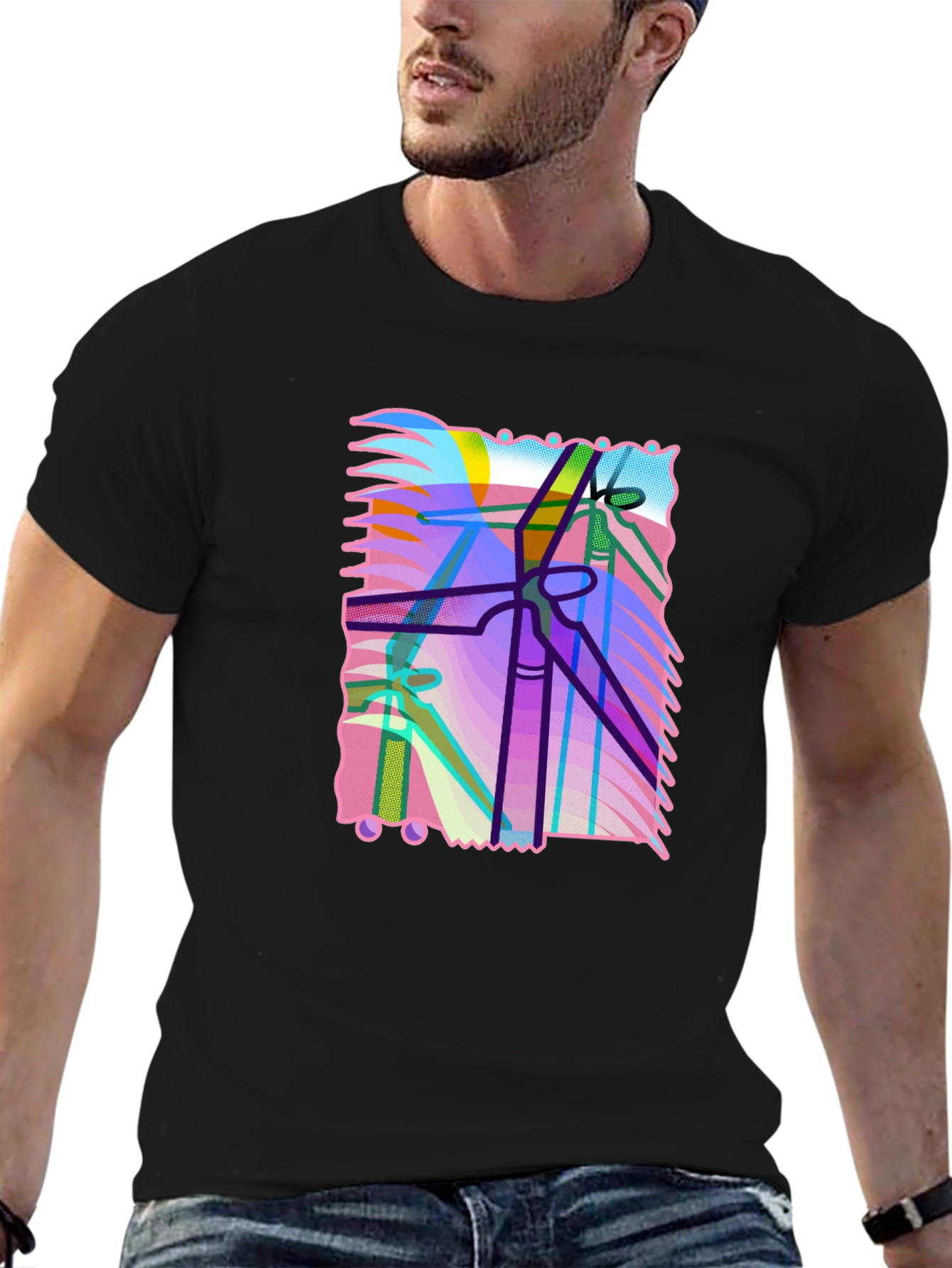 Abstract Power Line Art Graphic T-Shirt