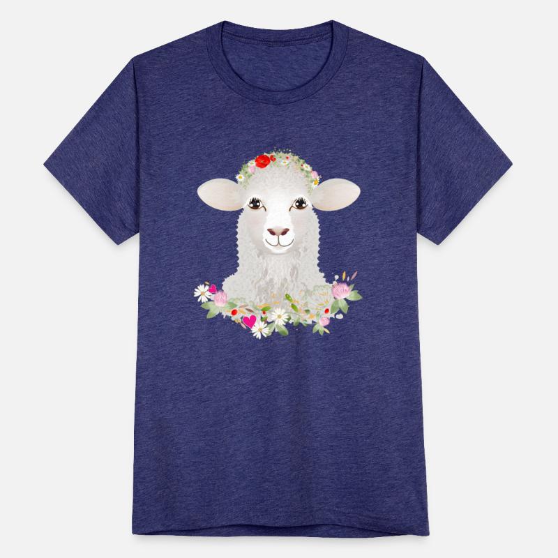 A cute sheep with a spring wreath