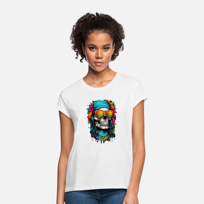 A hippy cute skull head dons small round sunglasse
