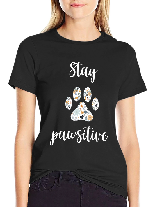 Stay Pawsitive Floral Paw Print Graphic Tee