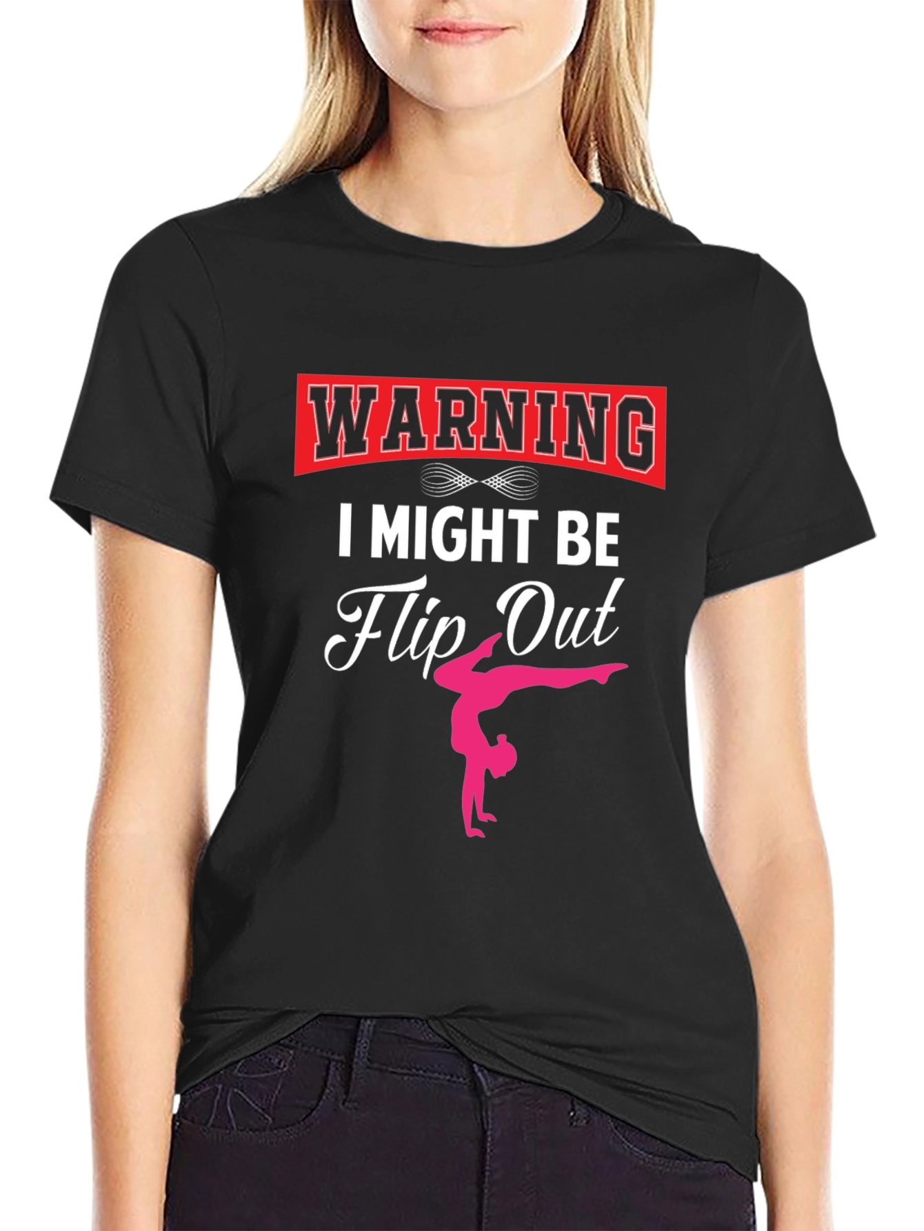Warning I Might Be Flip Out Gymnast Black T-Shirt