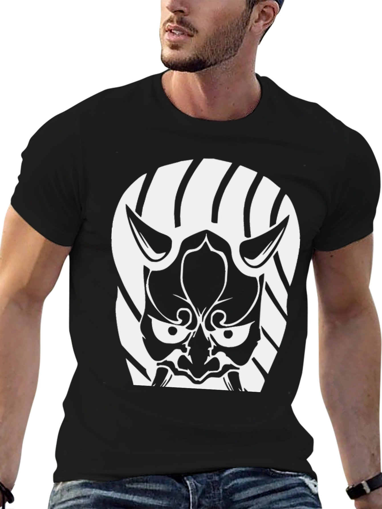 Black Oni Mask T-Shirt - Japanese Demon Graphic Tee