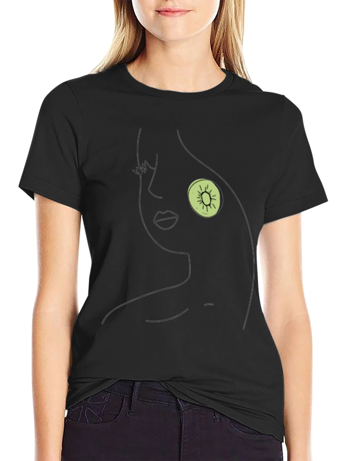 Abstract Kiwi Face Black T-Shirt