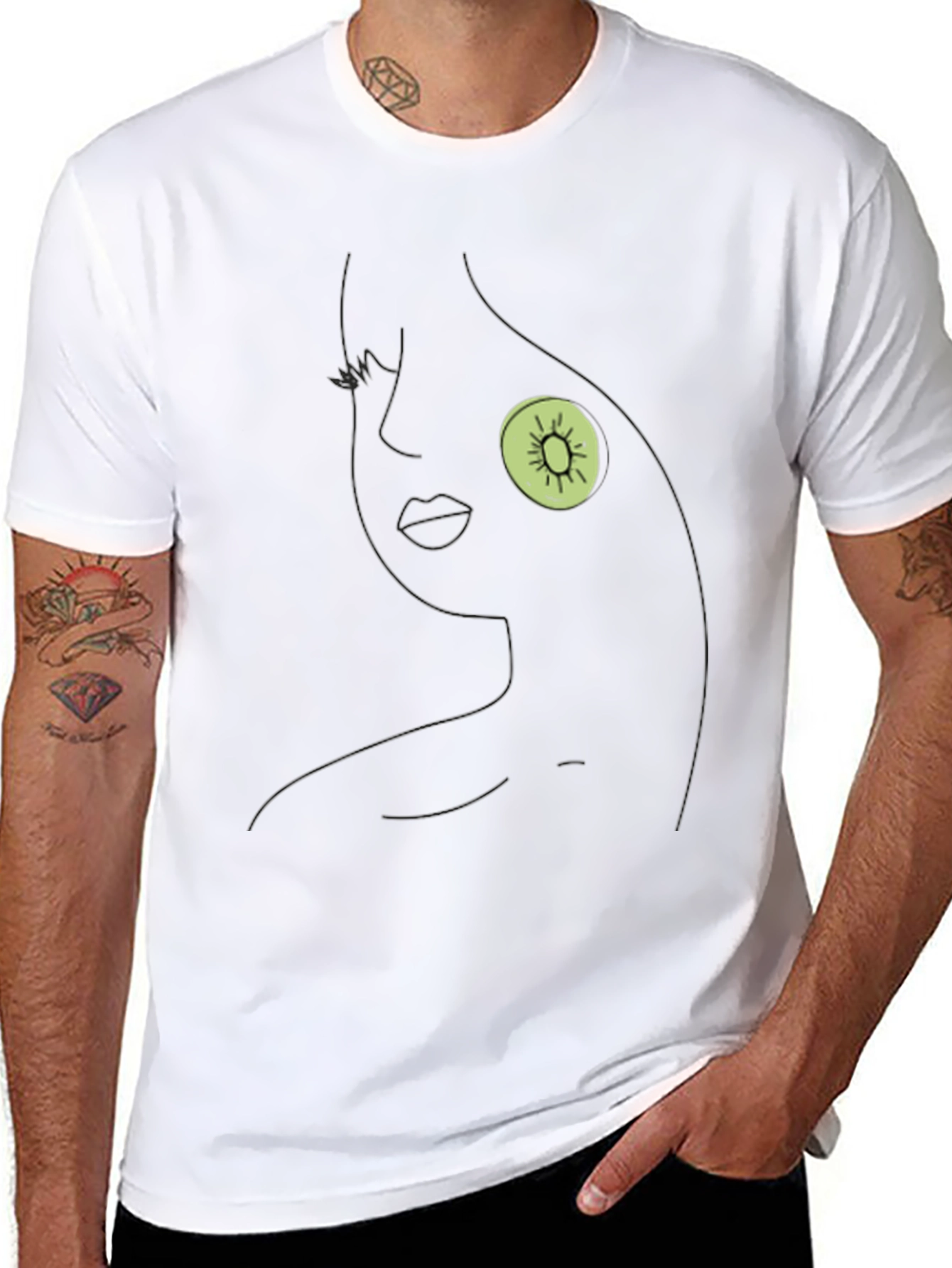 Abstract Kiwi Face Black T-Shirt