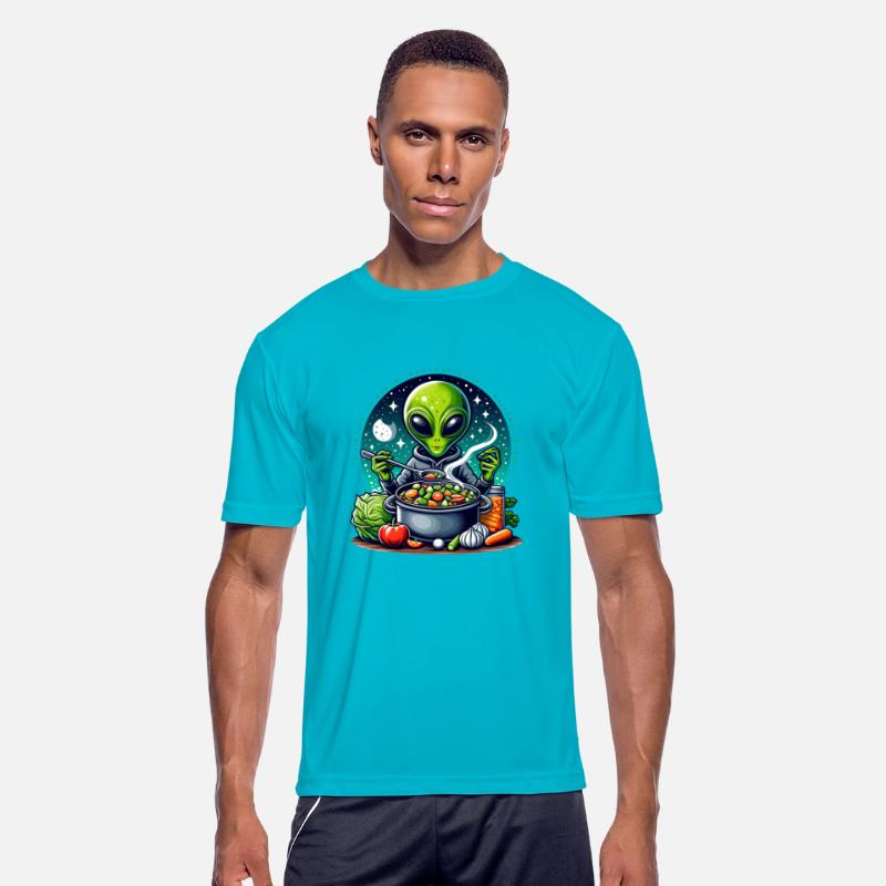 Alien chef cooks vegetable soup