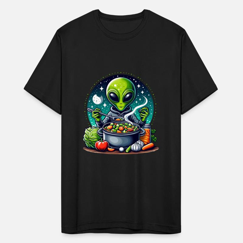 Alien chef cooks vegetable soup