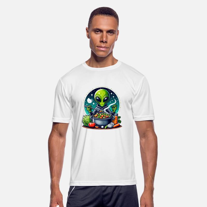 Alien chef cooks vegetable soup