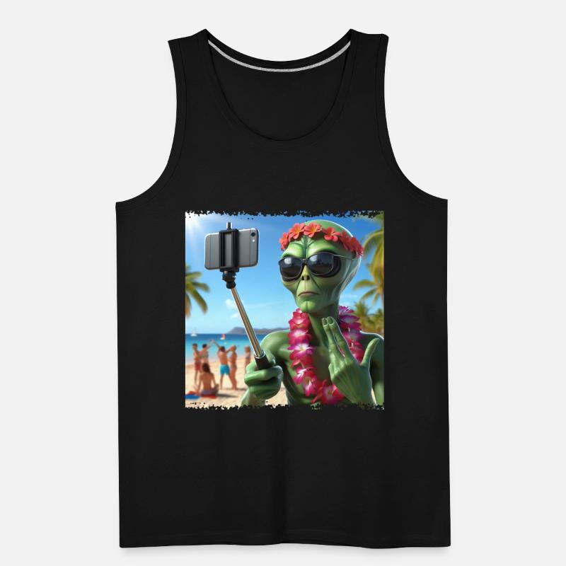 Alien takes beach selfie