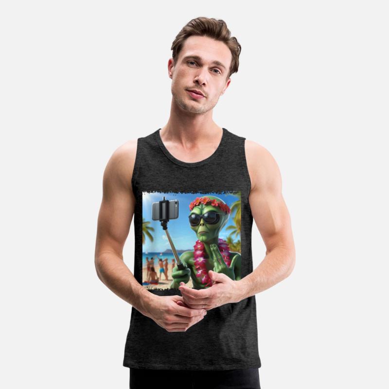 Alien takes beach selfie