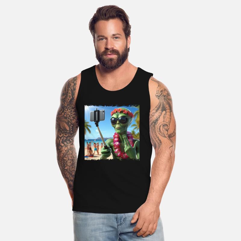 Alien takes beach selfie