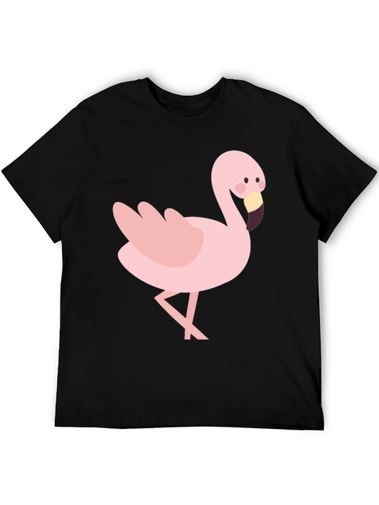 Whimsical Flamingo Graphic Tee - Black Cotton Blend Shirt