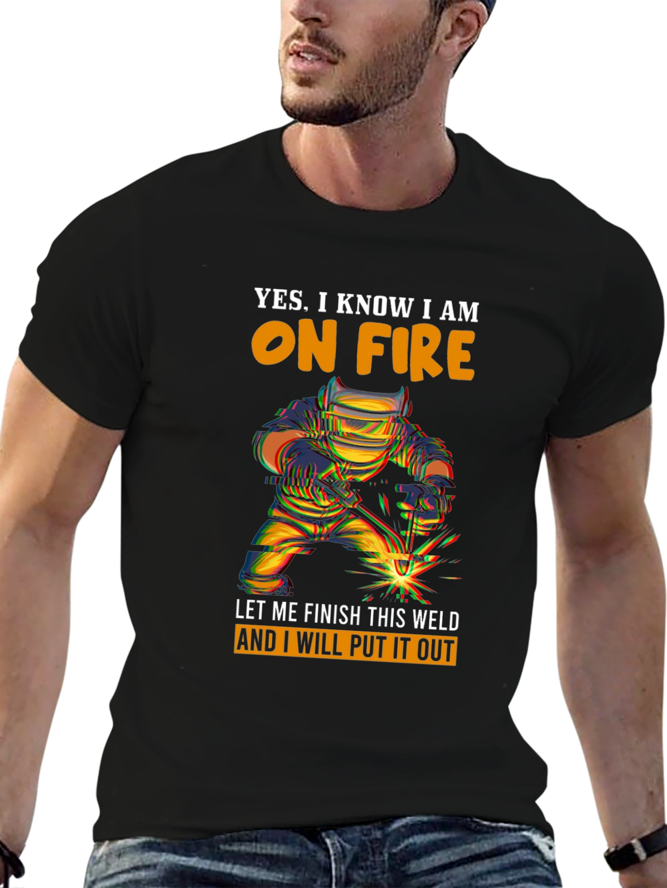 Welder On Fire Graphic Print T-Shirt