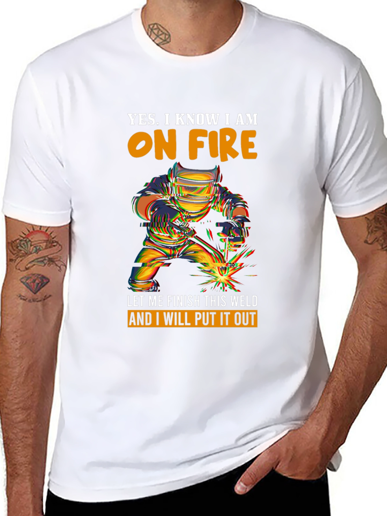 Welder On Fire Graphic Print T-Shirt