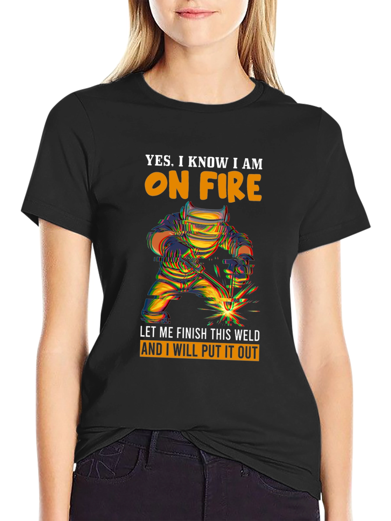 Welder On Fire Graphic Print T-Shirt