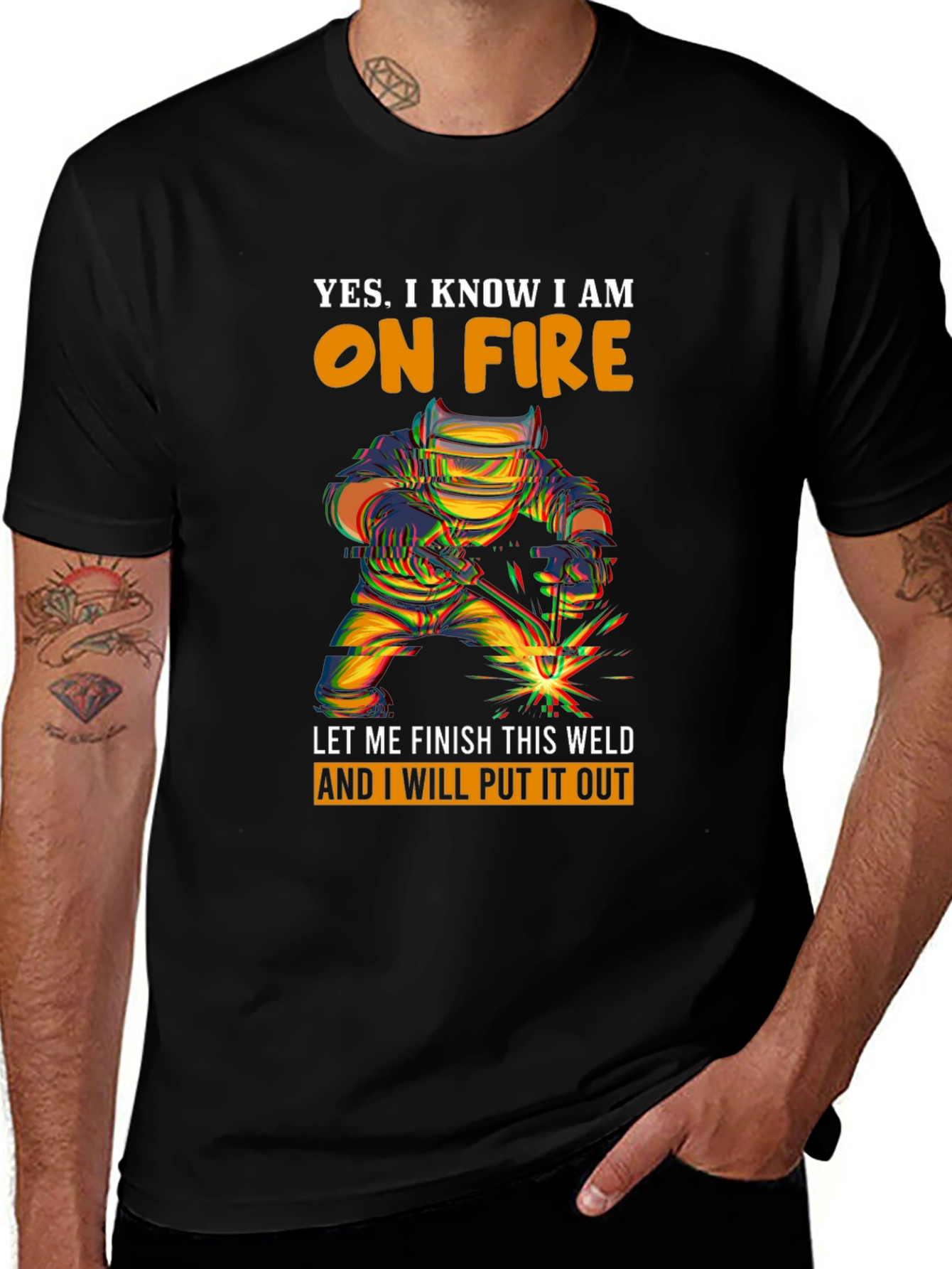 Welder On Fire Graphic Print T-Shirt