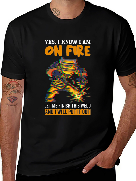 Welder On Fire Graphic Print T-Shirt
