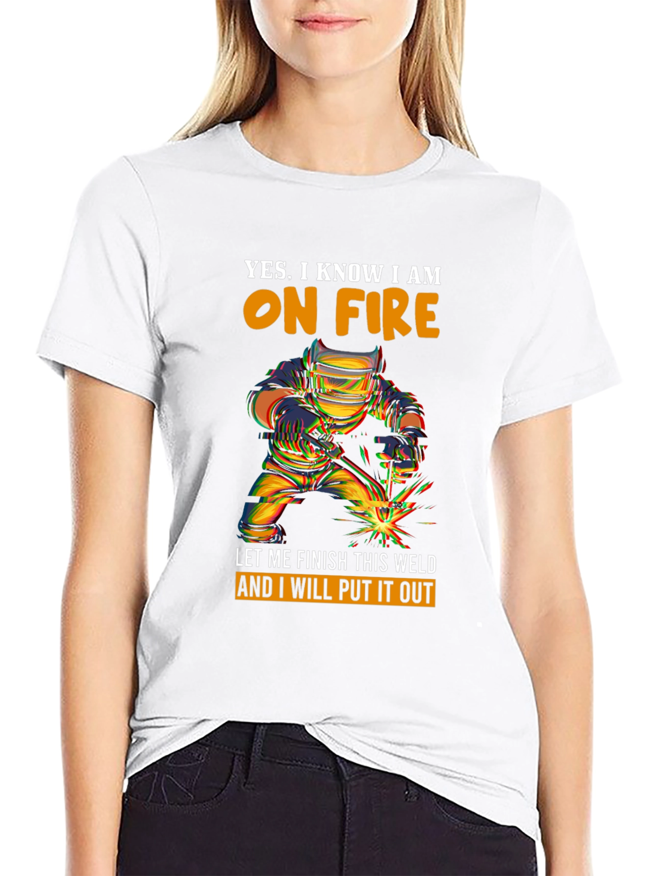 Welder On Fire Graphic Print T-Shirt
