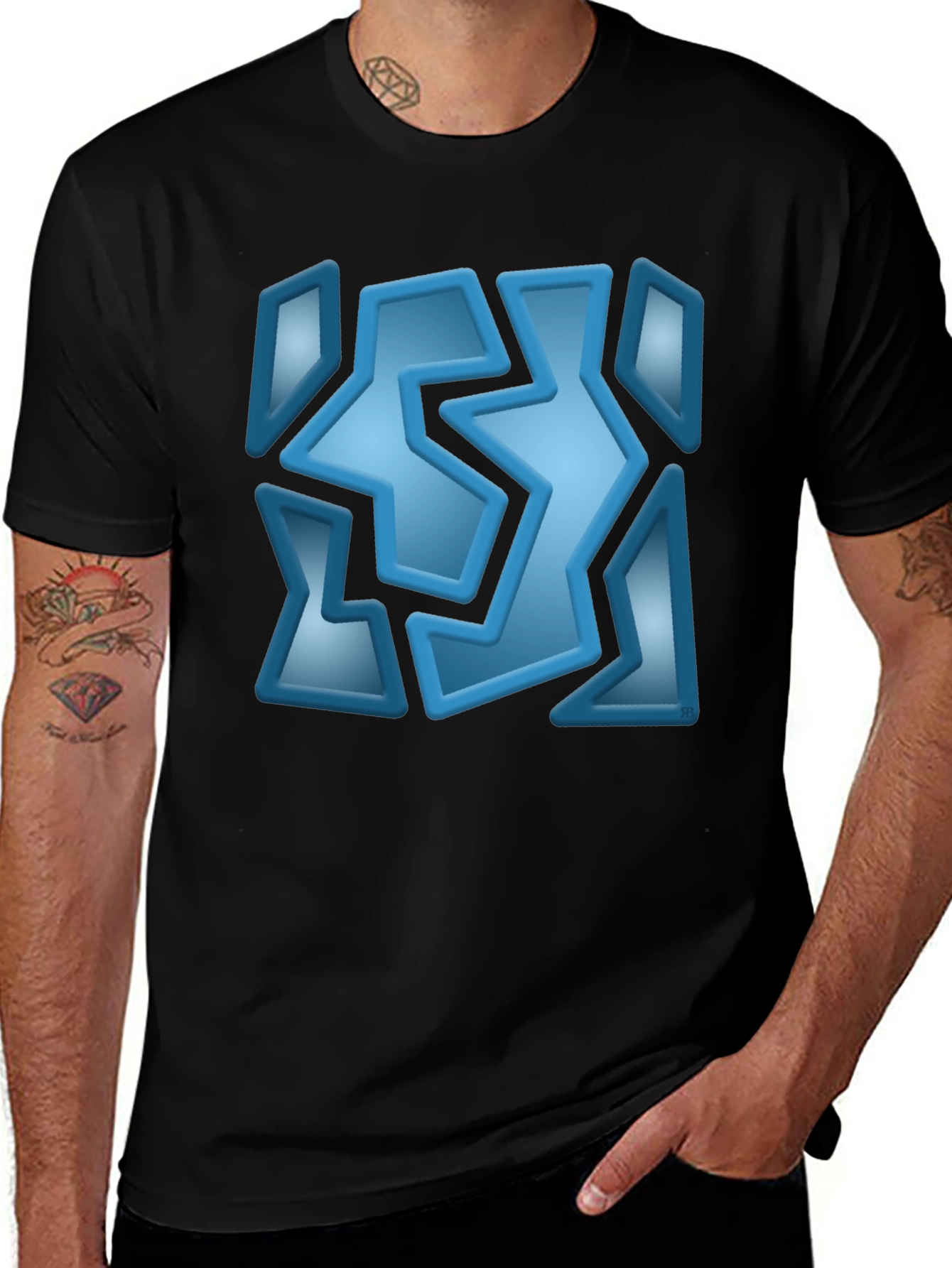 Abstract Blue Graphic Print Black T-Shirt