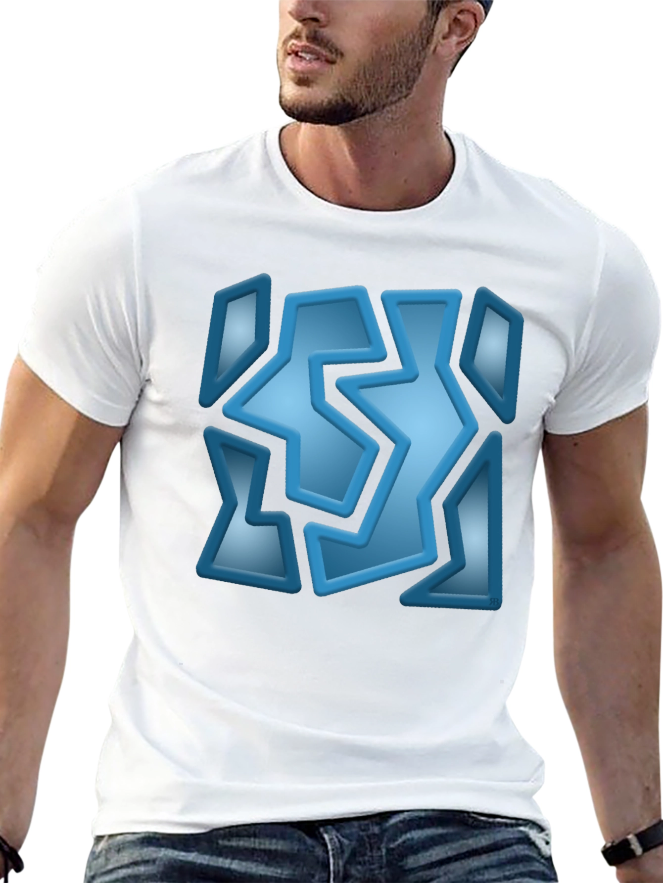 Abstract Blue Graphic Print Black T-Shirt