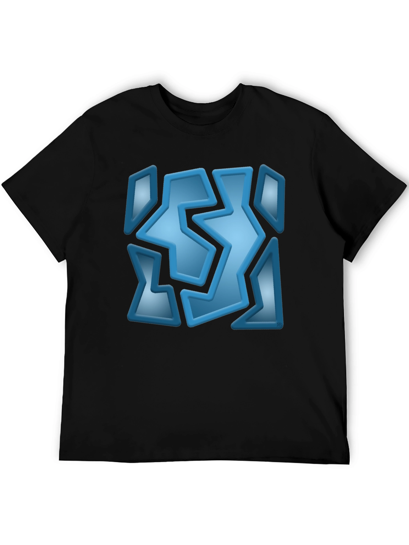 Abstract Blue Graphic Print Black T-Shirt