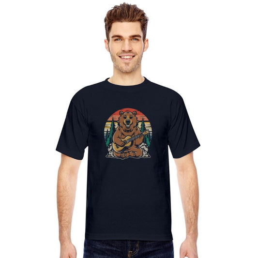 Bear guitarist nature T Shirt design premium