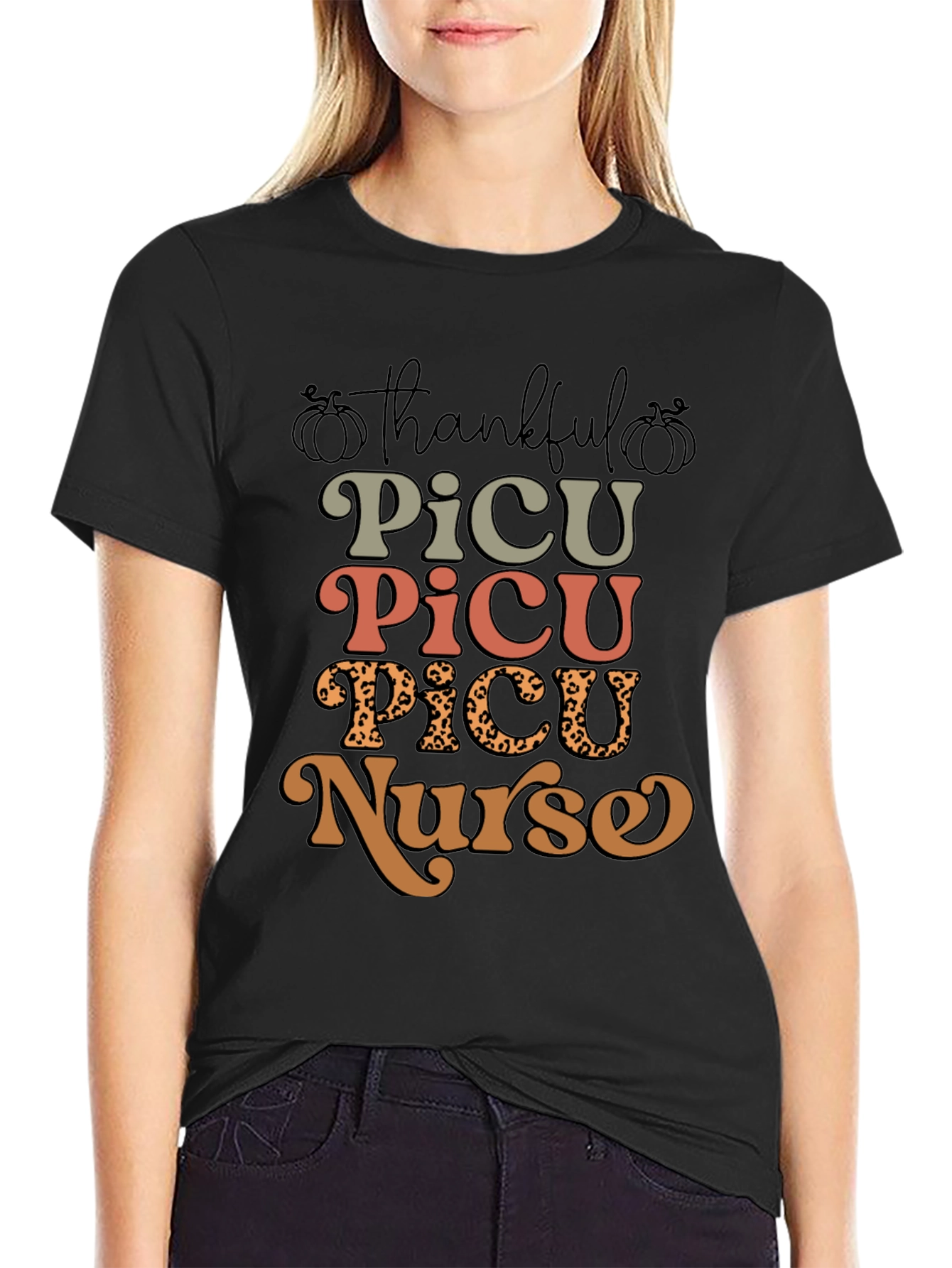 Thankful PICU Nurse Graphic T-Shirt