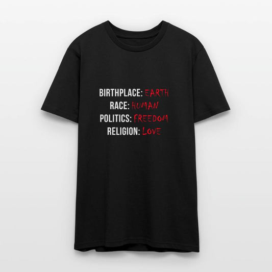 Birthplace: Earth, Race: Human - T shirt
