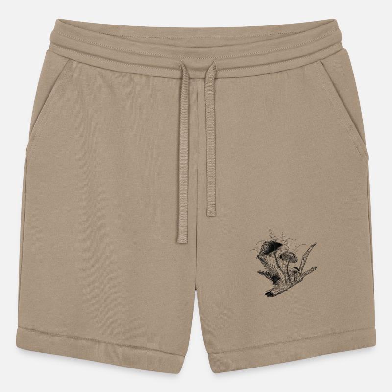 Black and white drawing of forest mushrooms, grass