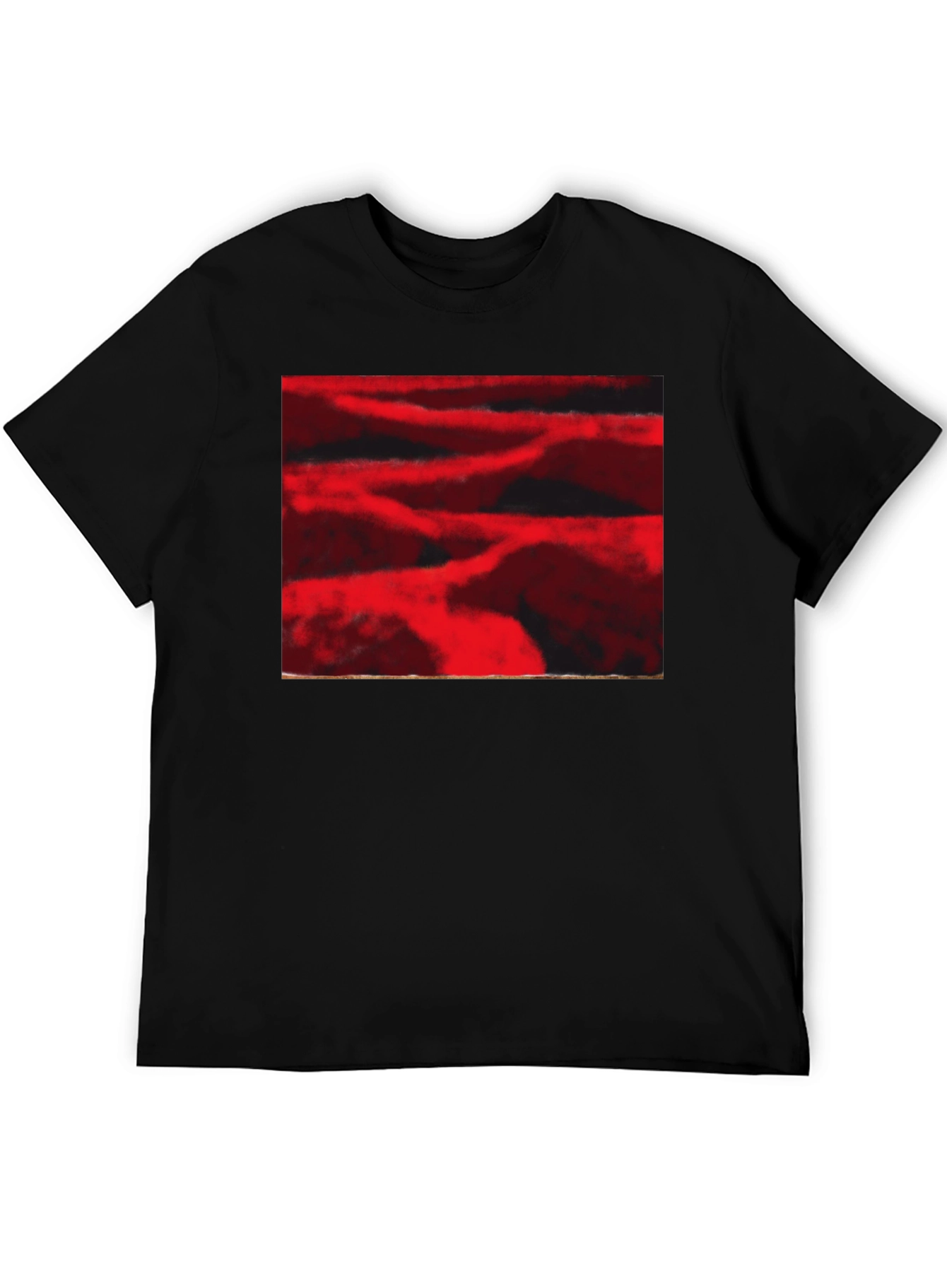 Abstract Red Landscape Print Black T-Shirt