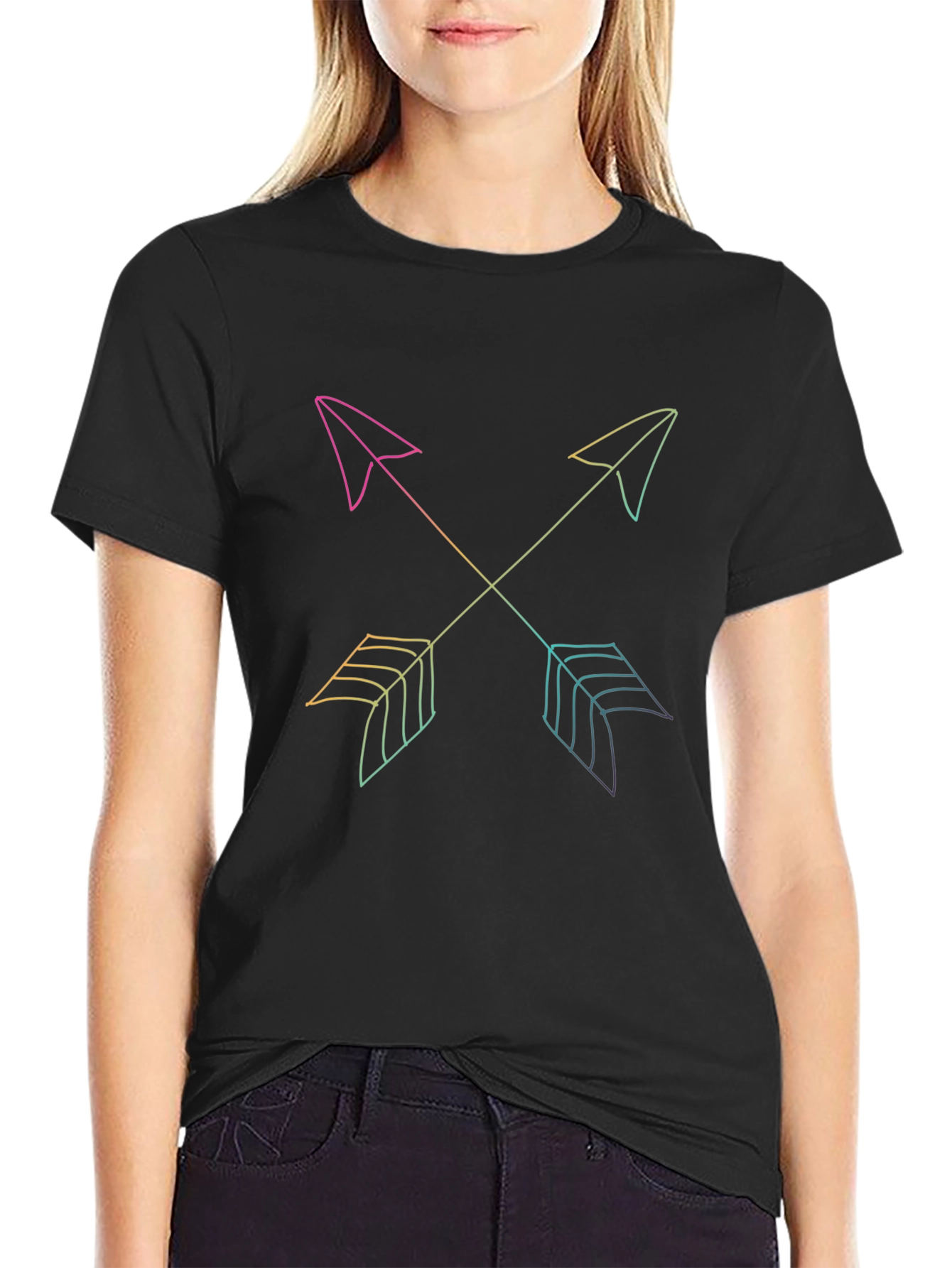 Trendy Crossed Arrows Graphic Black T-Shirt