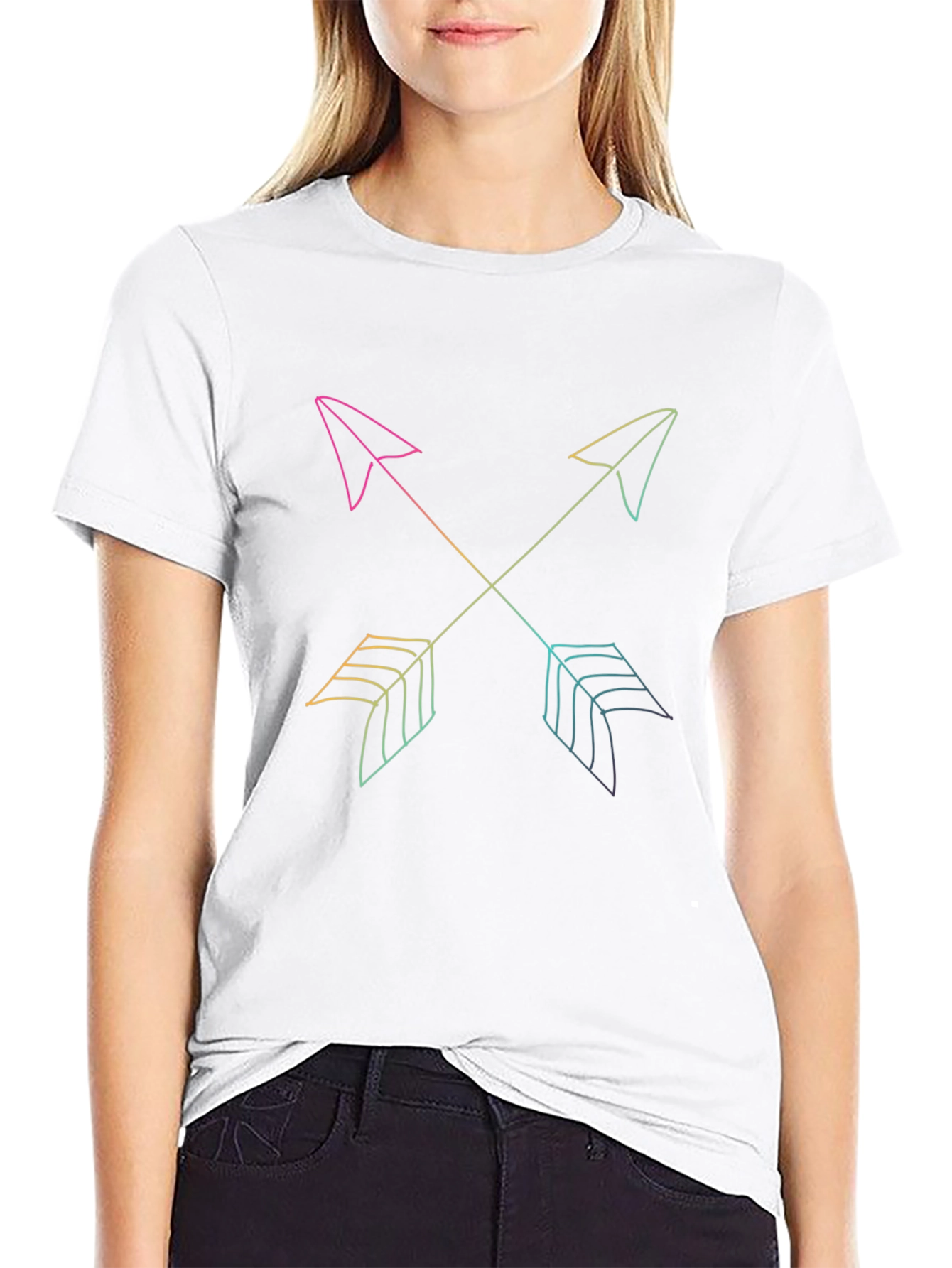 Trendy Crossed Arrows Graphic Black T-Shirt