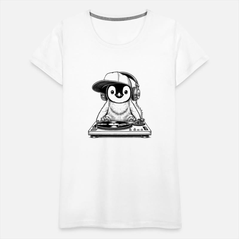 cool penguin motif as a DJ with headphones