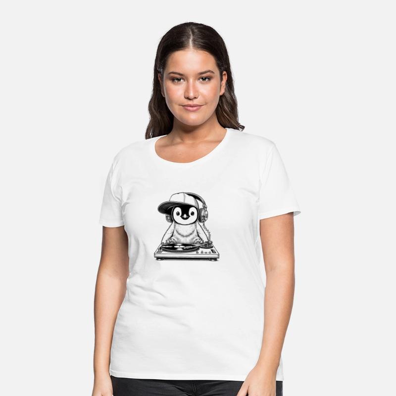cool penguin motif as a DJ with headphones
