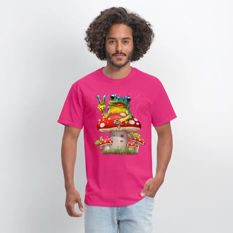 Cute Frog on Mushroom Cartoon Aesthetic Art