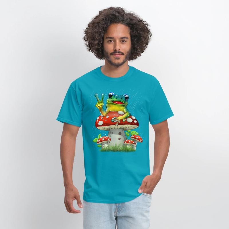 Cute Frog on Mushroom Cartoon Aesthetic Art