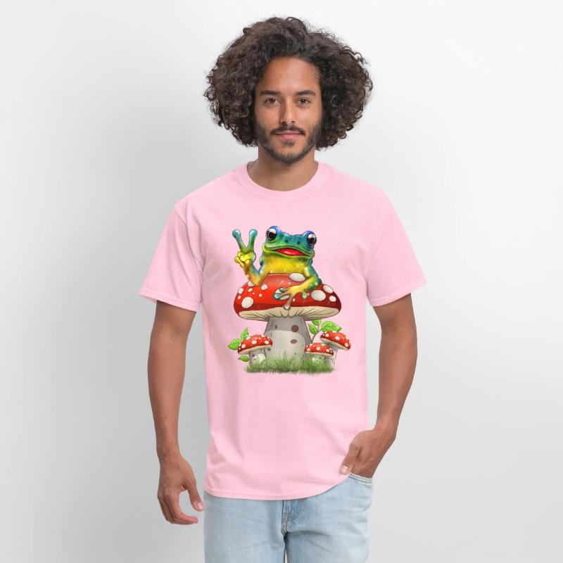 Cute Frog on Mushroom Cartoon Aesthetic Art