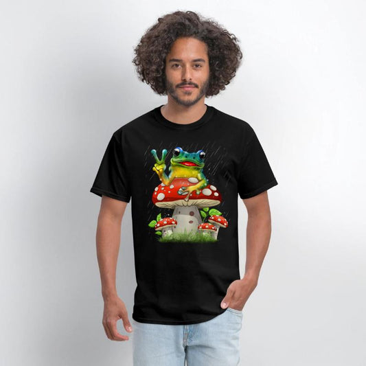 Cute Frog on Mushroom Cartoon Aesthetic Art