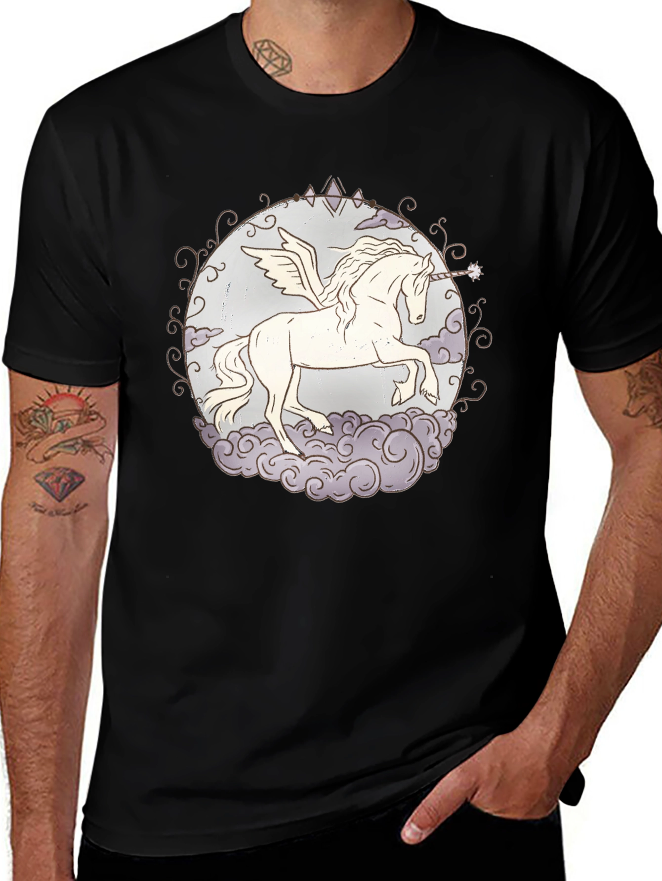 Unicorn Pegasus Graphic T-Shirt - Black