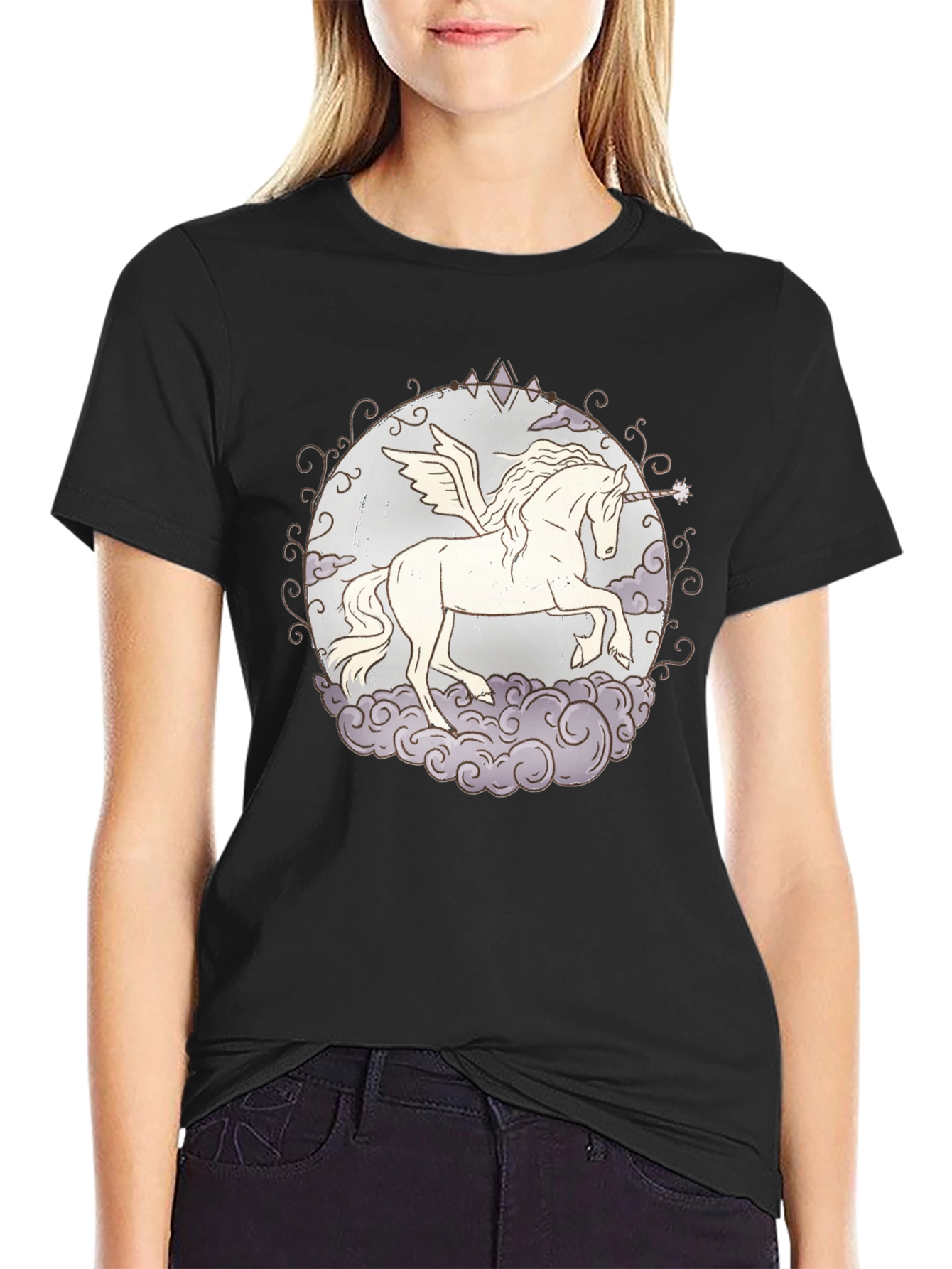 Unicorn Pegasus Graphic T-Shirt - Black