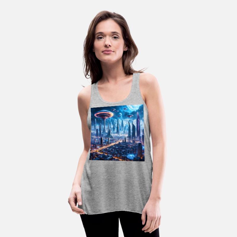 Cyberpunk World Cityscape with Alien Ufo Skies