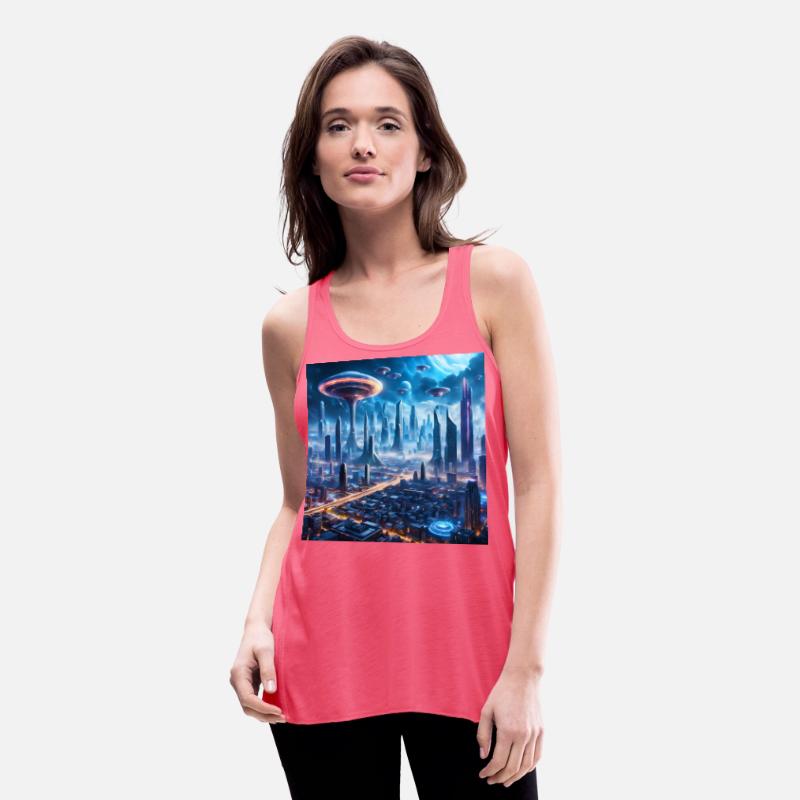 Cyberpunk World Cityscape with Alien Ufo Skies