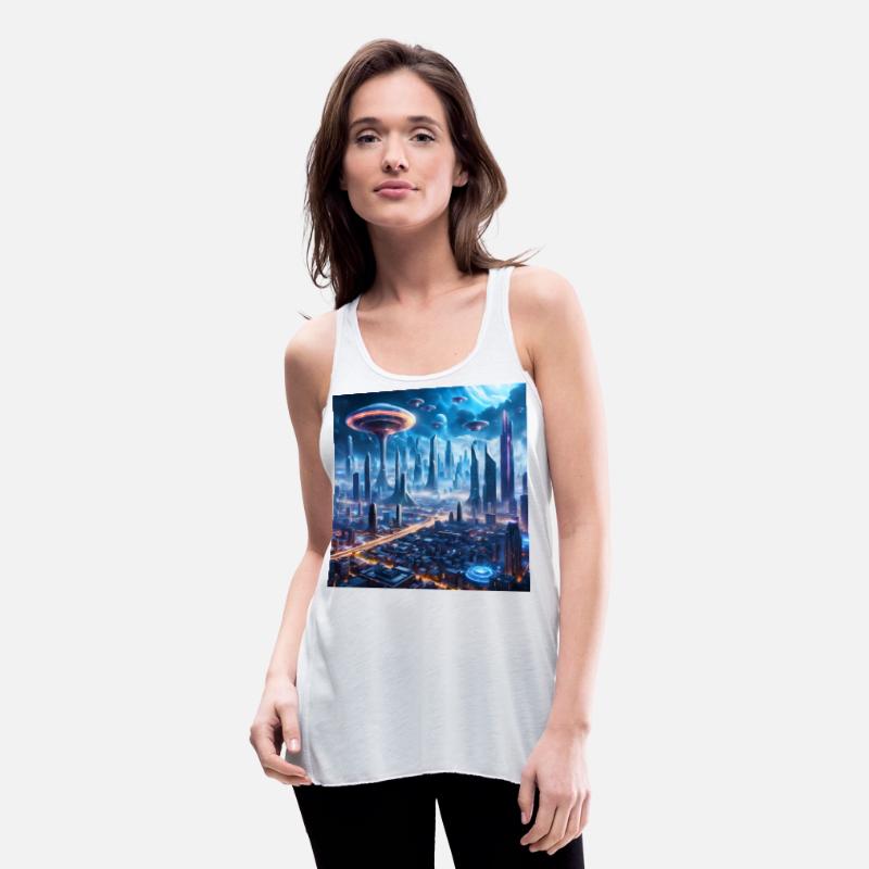 Cyberpunk World Cityscape with Alien Ufo Skies